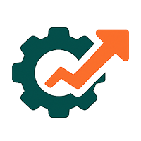 Icon for boosted efficiency showing a gear with an upward arrow